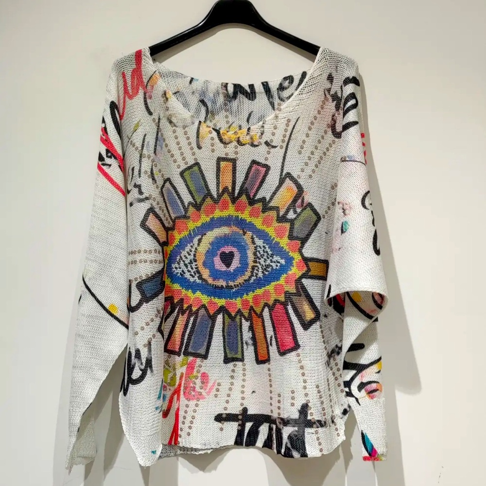MADE IN ITALY Colorful Eye Graphic Sweater